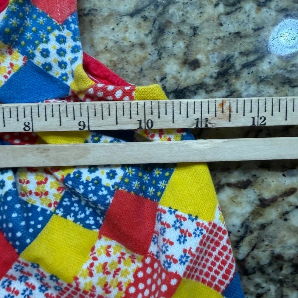 Vintage Carters Girls 12M Patchwork Print Ruffle Hem Sleeveless Top Red Blue